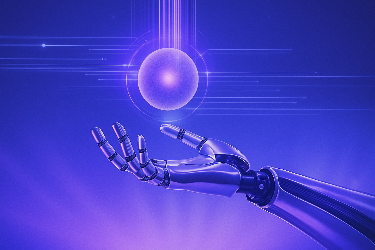 Bàn Tay Robot Hiện Đại Bàn tay robot với các ngón tay cơ động và chi tiết độc đáo tượng trưng cho automation