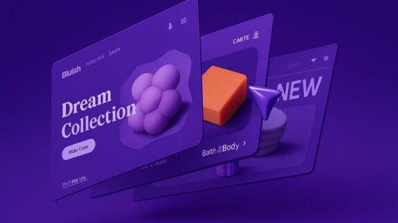 Giao Diện Web Hiện Đại Hình ảnh các giao diện ứng dụng thiết kế 3D màu tím phong cách sáng tạo và tối giản phù hợp quảng cáo sản phẩm và dịch vụ marketing kỹ thuật số của VAQ Digital | AI - Marketing Automation.