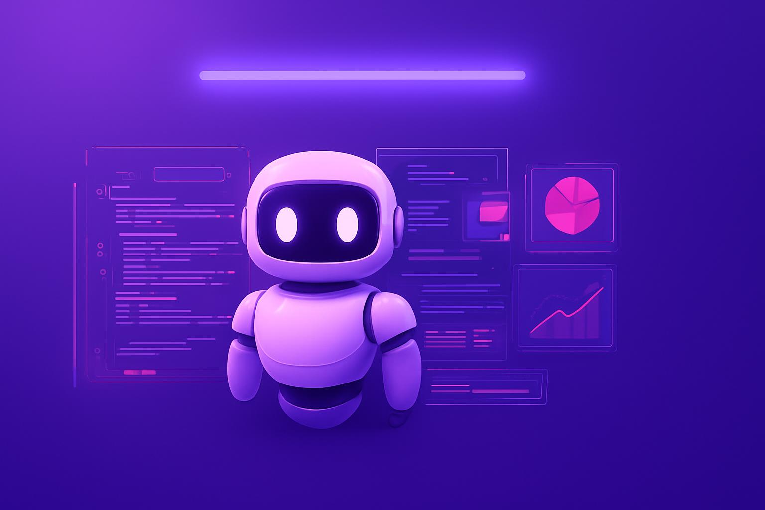 Tự Động Hóa Quy Trình Dịch Vụ Với Robot AI AI chatbot robot tín hiệu số hóa, công nghệ trí tuệ nhân tạo, biểu tượng của marketing tự động và dữ liệu phân tích trong môi trường kỹ thuật số hiện đại.