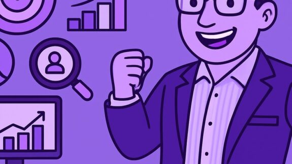 Bí Quyết Tối Ưu Quảng Cáo Facebook Chuyên gia marketing thành công bên cạnh các biểu tượng tăng trưởng, mục tiêu và phân tích dữ liệu quảng cáo facebook.