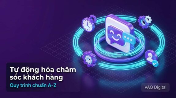 Tương phản hình ảnh về chatbot và các biểu tượng kỹ thuật số, thể hiện tự động hóa chăm sóc khách hàng. Chương trình tự động hóa chăm sóc khách hàng từ A-Z giúp nâng cao trải nghiệm khách hàng và tối ưu hóa quy trình dịch vụ.
