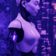 Robot humanoid với thiết kế hiện đại và bộ phận cơ khí lộ ra.