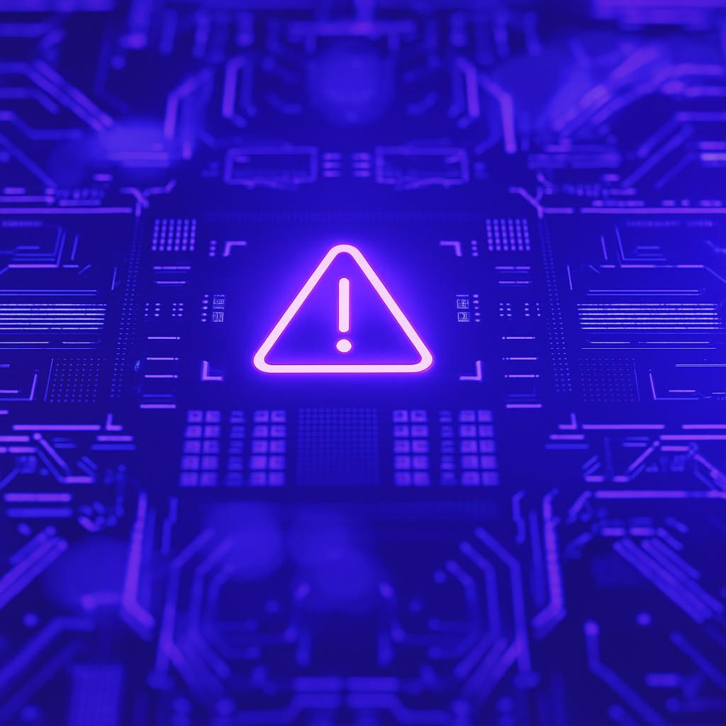 Cảnh Báo Bảo Mật Dữ Liệu Máy Chủ n8n Biểu tượng cảnh báo hình tam giác trên bo mạch điện tử, minh họa rủi ro về bảo mật dữ liệu máy chủ n8n.