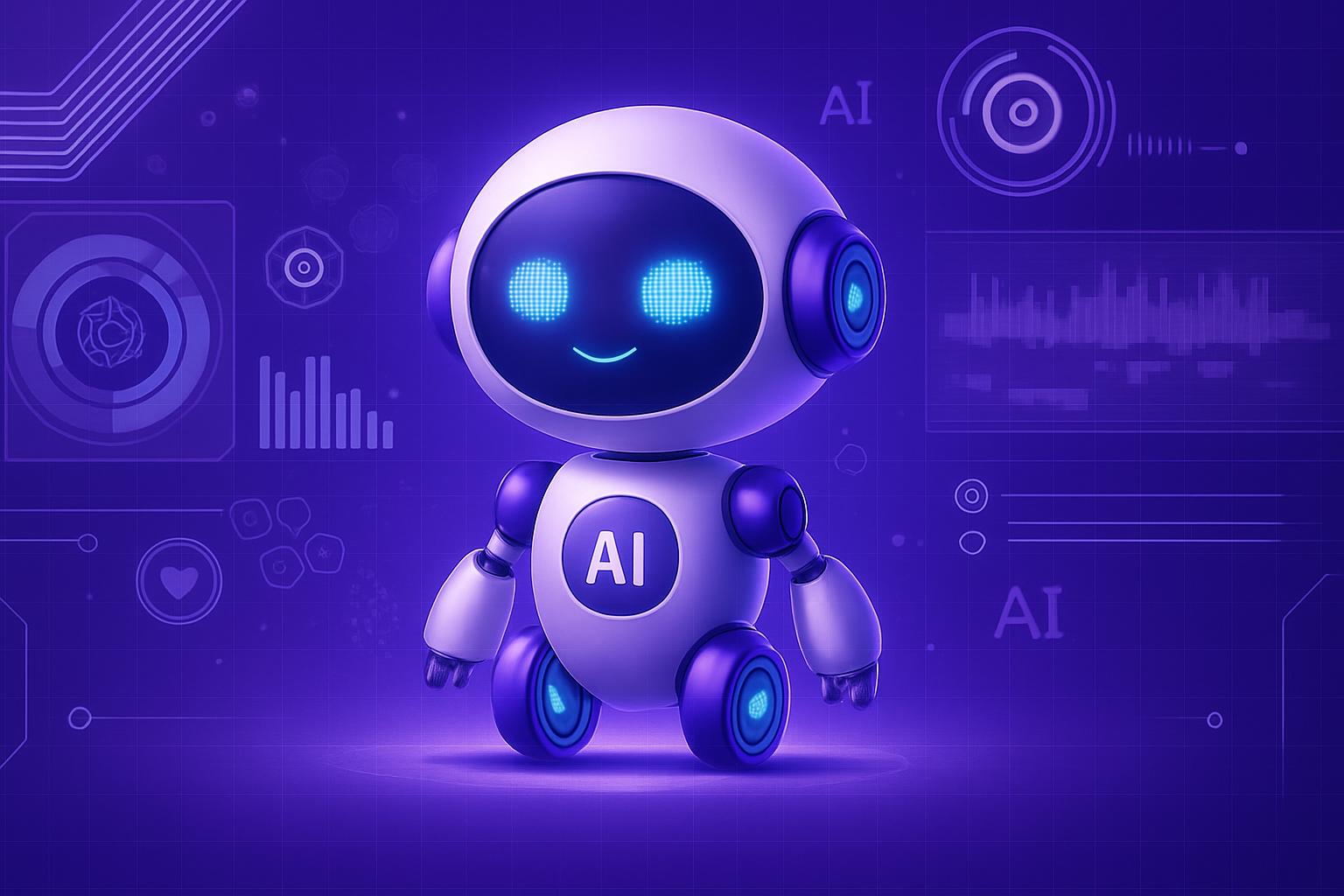 Robot AI nhỏ gọn với thiết kế hiện đại, biểu tượng cho công nghệ tự động hóa marketing cho doanh nghiệp.