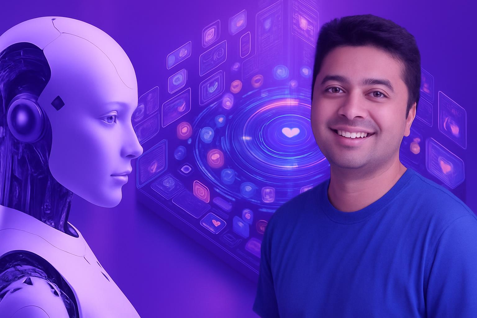 Một chuyên gia và một robot AI đang tương tác, minh họa cho việc tối ưu quảng cáo Facebook bằng công nghệ.