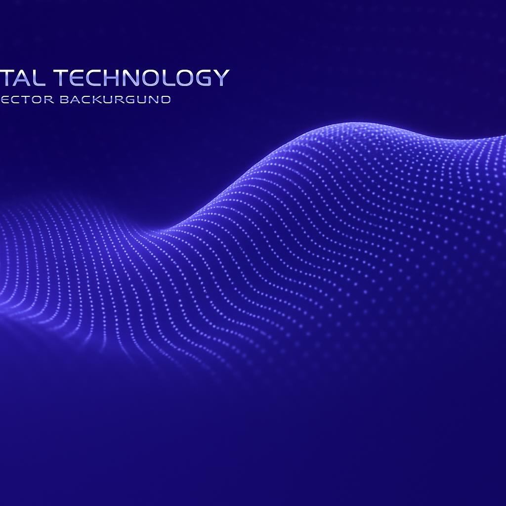 A smooth, flowing digital wave pattern with dots.