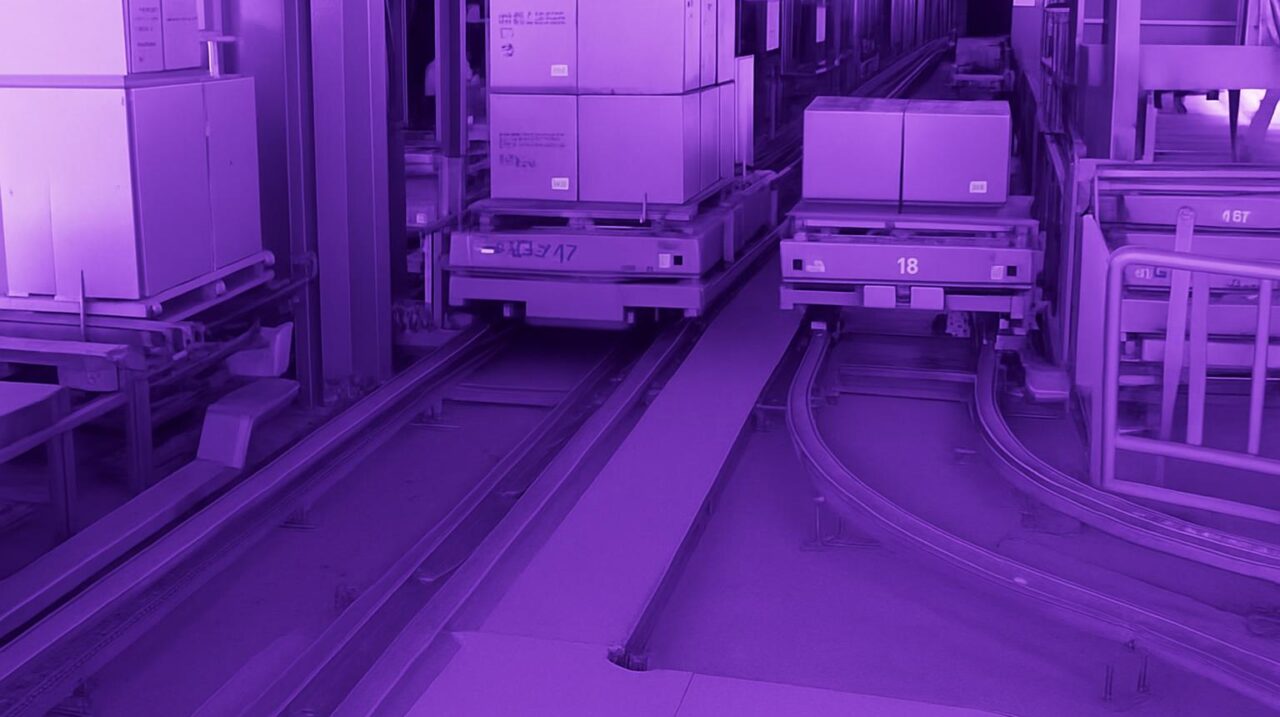 Nền nhà máy tự động hóa hiện đại với hệ thống băng chuyền và thiết bị kỹ thuật số, tạo điều kiện tối ưu cho quy trình vận hành tại VAQ Digital | AI - Marketing Automation.
