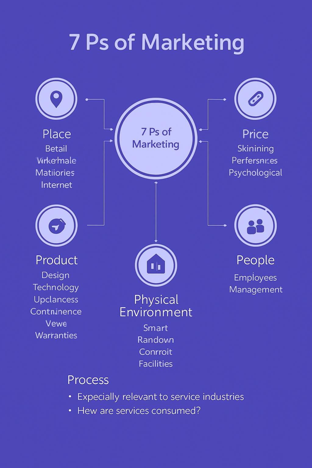 Mô hình 7P trong chiến lược content marketing Sơ đồ mô hình 7P trong Marketing với các yếu tố chính, nền tảng cho chiến lược content marketing.