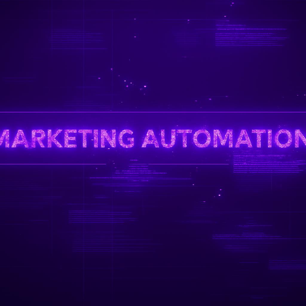 Marketing tự động hóa, hình ảnh nền kỹ thuật số màu tím sáng tạo và hiện đại, biểu tượng của công nghệ và trí tuệ nhân tạo trong marketing, phù hợp nội dung về AI và tự động hóa tiếp thị của VAQ Digital.