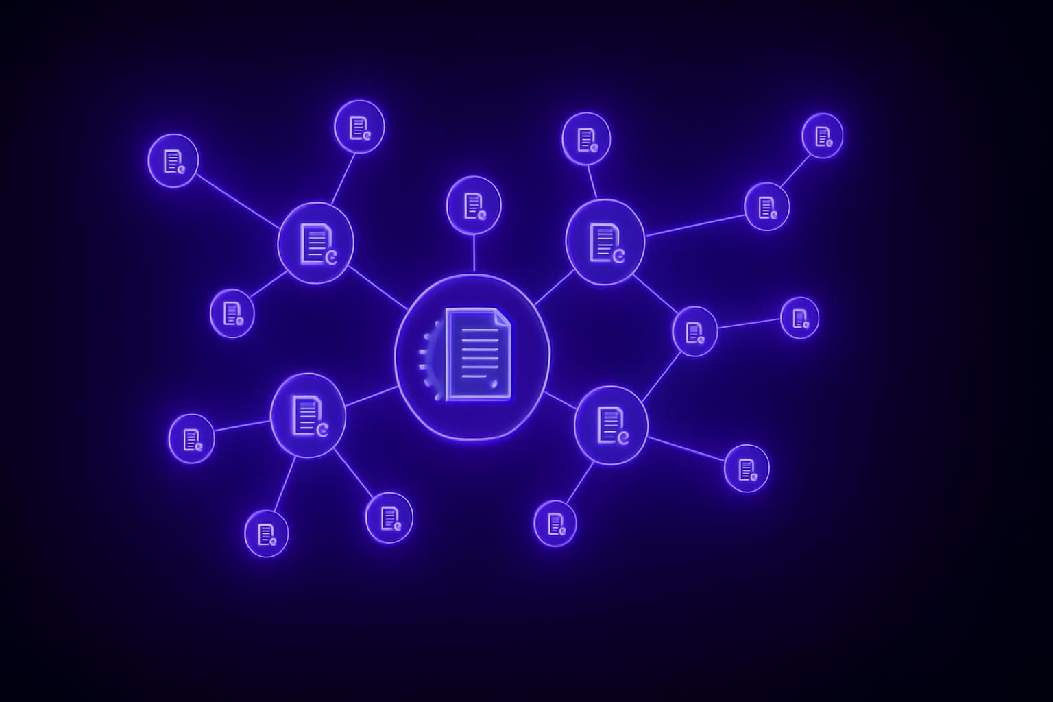 Sơ đồ mạng lưới các tài liệu được kết nối, tượng trưng cho công cụ automation quy trình dịch vụ.